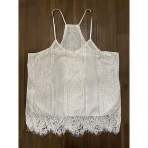 White Floral Eyelash Lace Racerback Camisole Tank Top Large